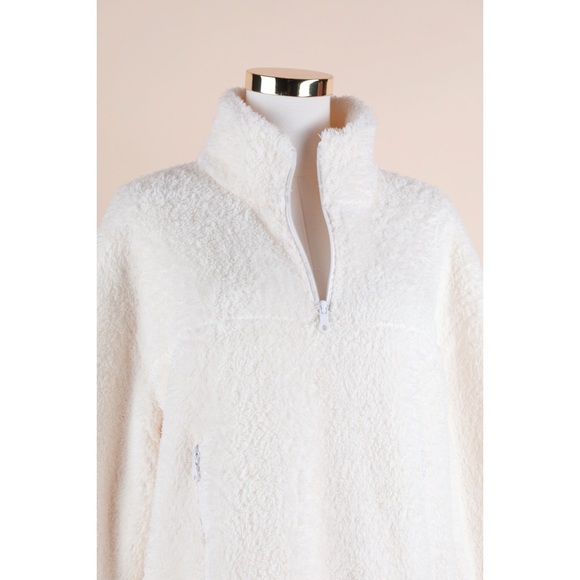 Sz L Girlfriend Collective White Half Zip Pullover Fleece Sherpa Sweatshirt EUC - Picture 2 of 6
